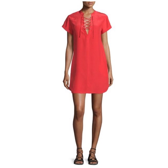 Frame Size S Red Lace Up Silk Shift Dress - Picture 1 of 5